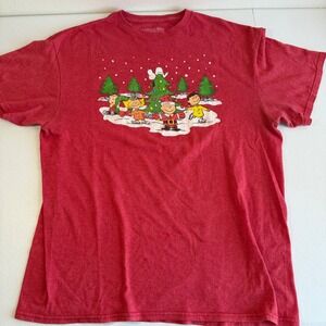 Peanuts Charlie Brown Christmas Tree Skating‎ Graphic T Shirt Red Mens Large